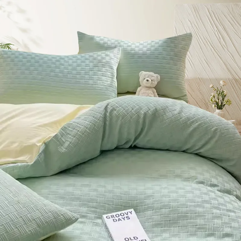 Nordic-Style Bubble Cotton Washed 4-Piece Bedding Set with Duvet Cover