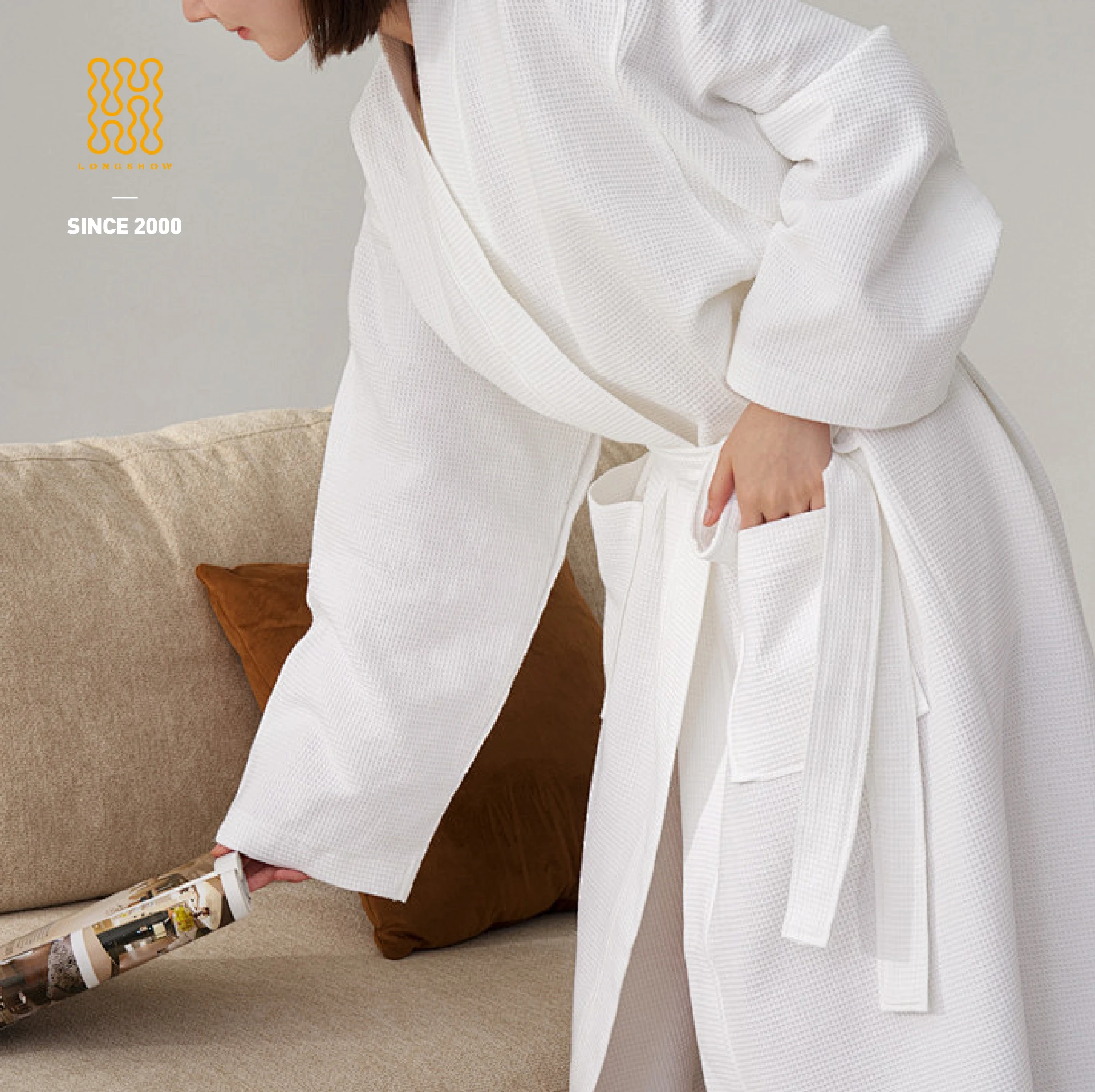 Waffle Bath Robes Removable Belt Design